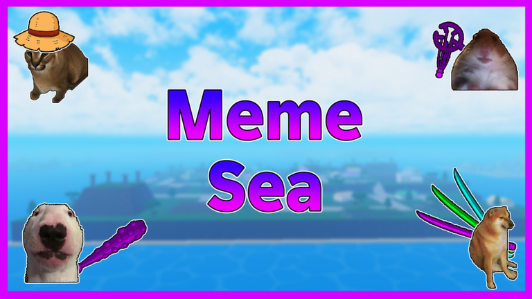 Meme Sea Roblox кадр с power-прогрессом, морем и мемными врагами